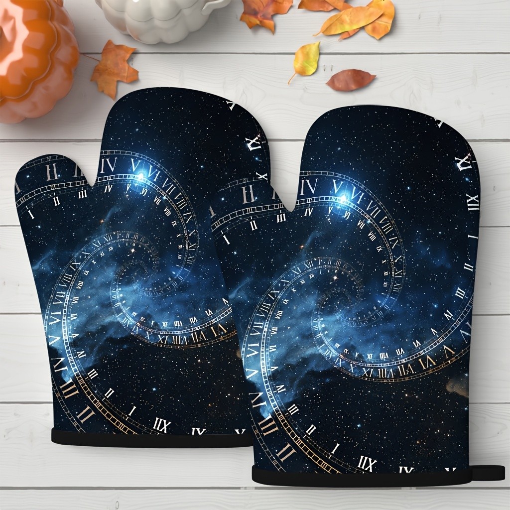 Kitchen Baking Gloves - قفازات فرن بنمط السماء المرصعة بالنجوم،