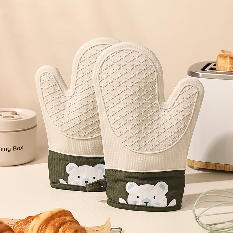 Kitchen Baking Gloves - قفازات سيليكون عازلة للحرارة، سميكة، مضادة