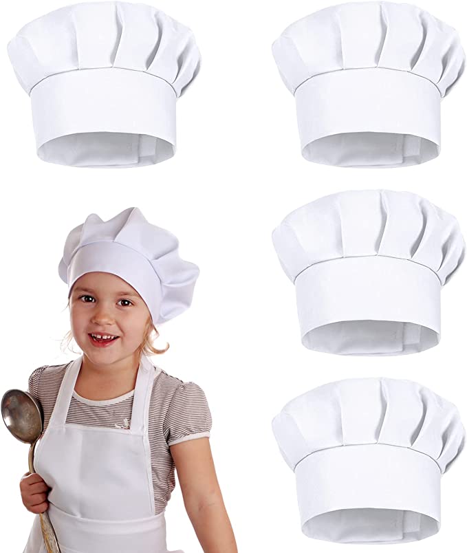 Kitchen Baker - 4 قطع قبعات طهاة بيضاء للأطفال،