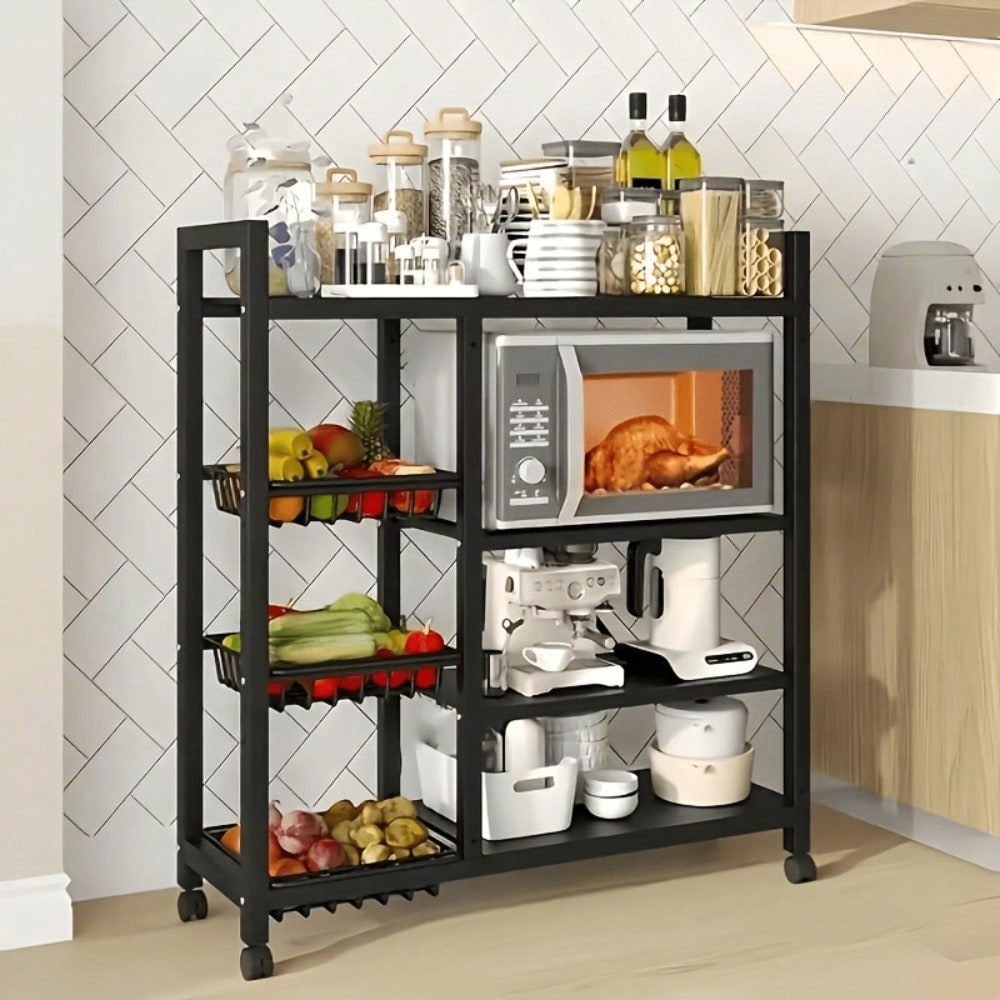 رف تخزين متحرك للمطبخ مع سلة م - مراجعة Kitchen Baking Pantry وسعره