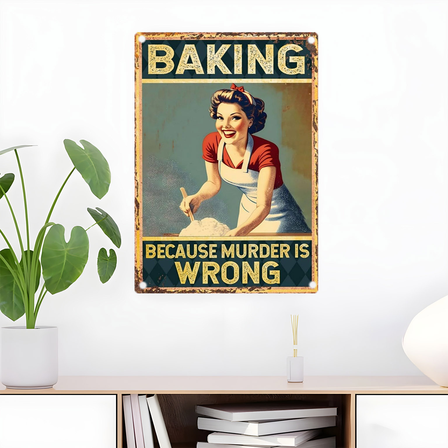 لافتة معدنية مزخرفة بتصميم عتي - مراجعة Kitchen Baking Quotes وسعره