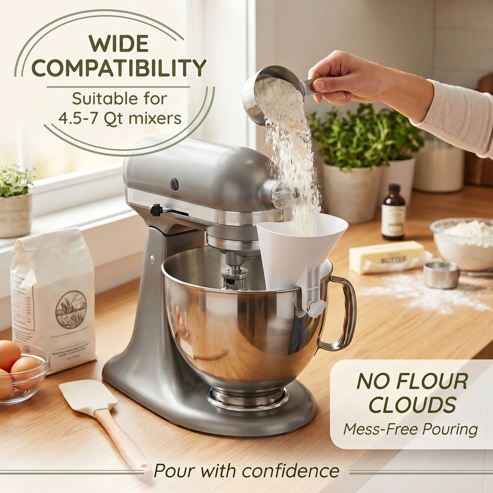 قمع دقيق مانع للانسكاب للمزج ا - مراجعة Kitchen Baking Mixer وسعره